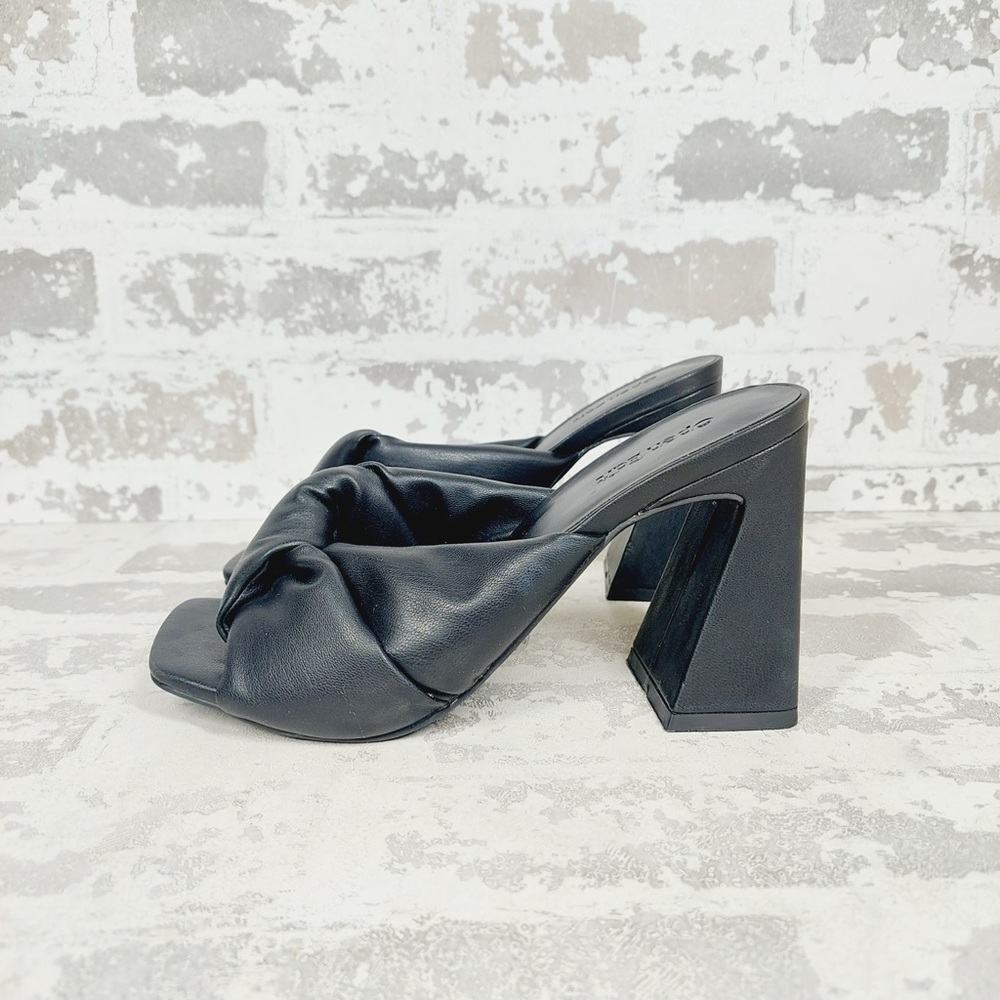 NEW Open Edit Saydee Black Slip On Square Toe Block Heel Sandals E99